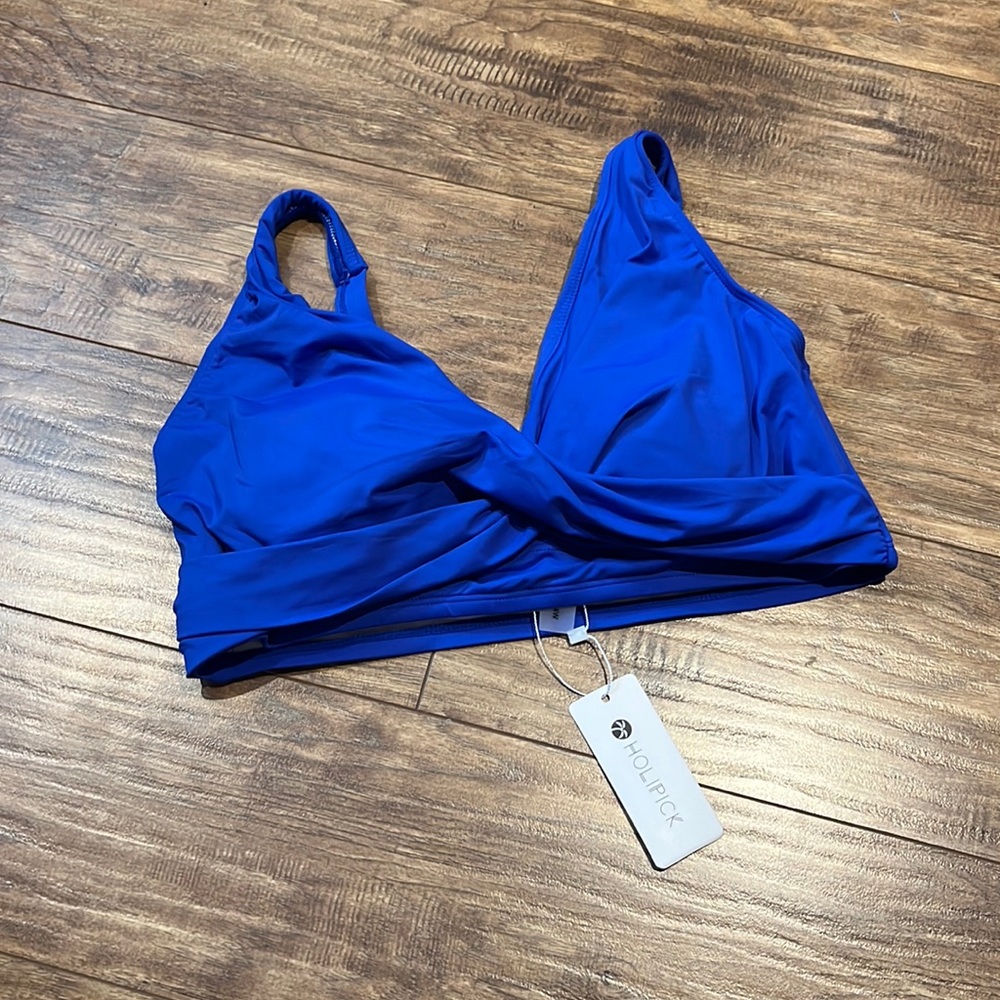 Blue front cross padded bikini top